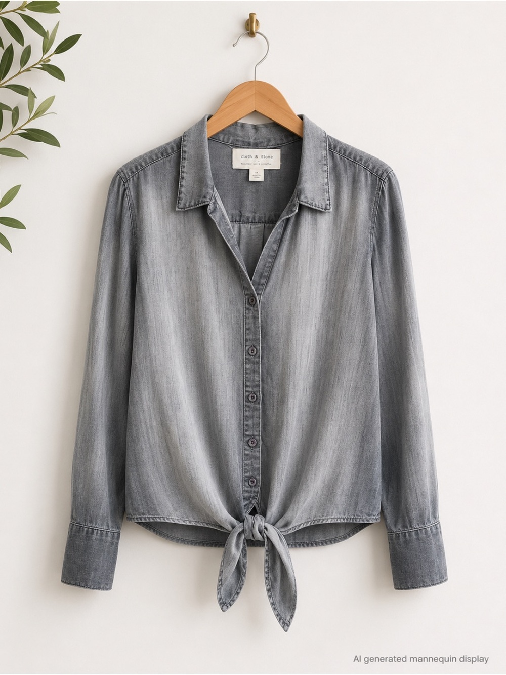 cloth & stone Grey Tie-Front Button-Down Shirt